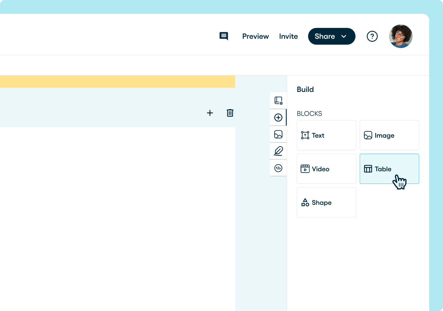 Clicking on the table button in the build menu.